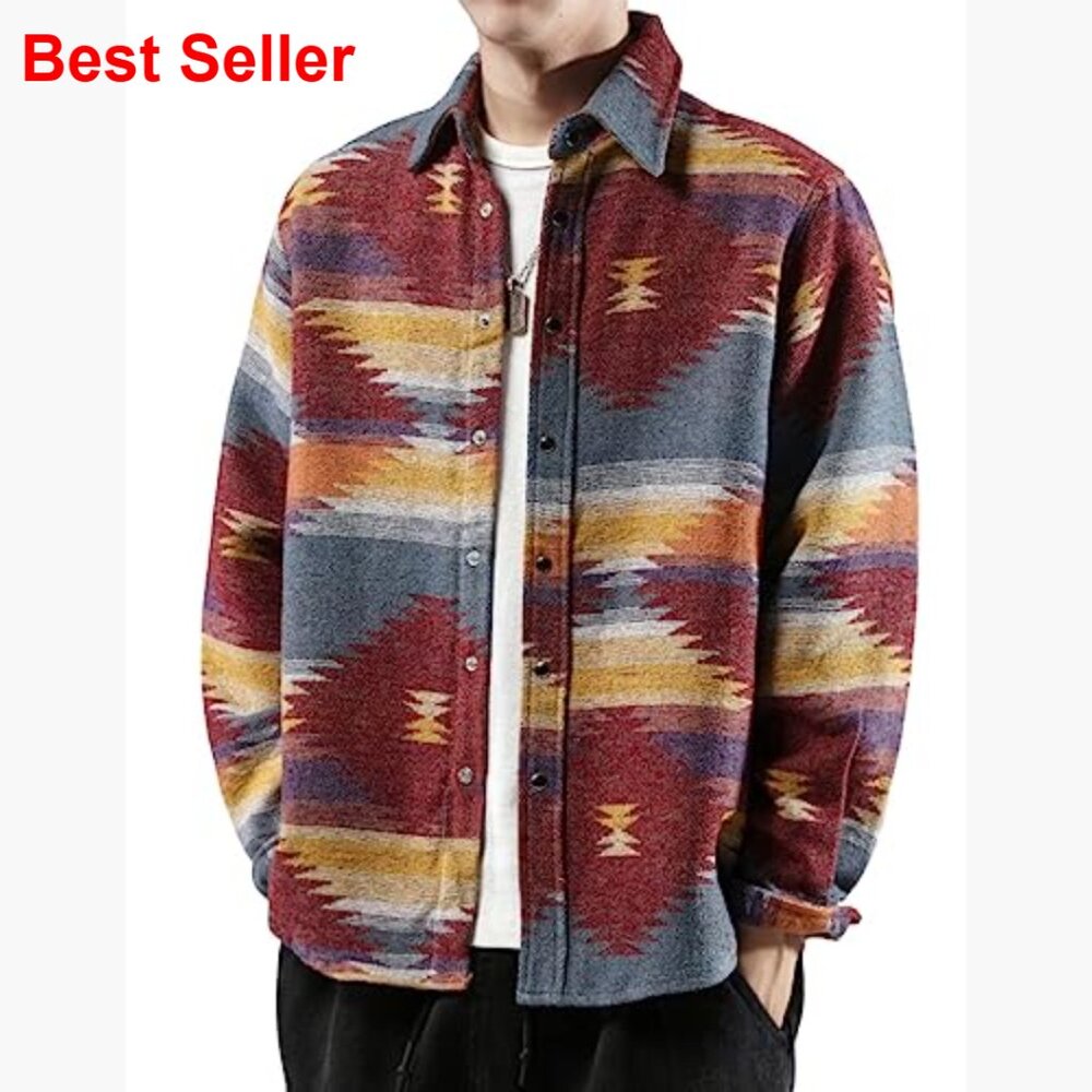 Brushed Flannel Button Down Shirt Jacket With Azt… - image 2